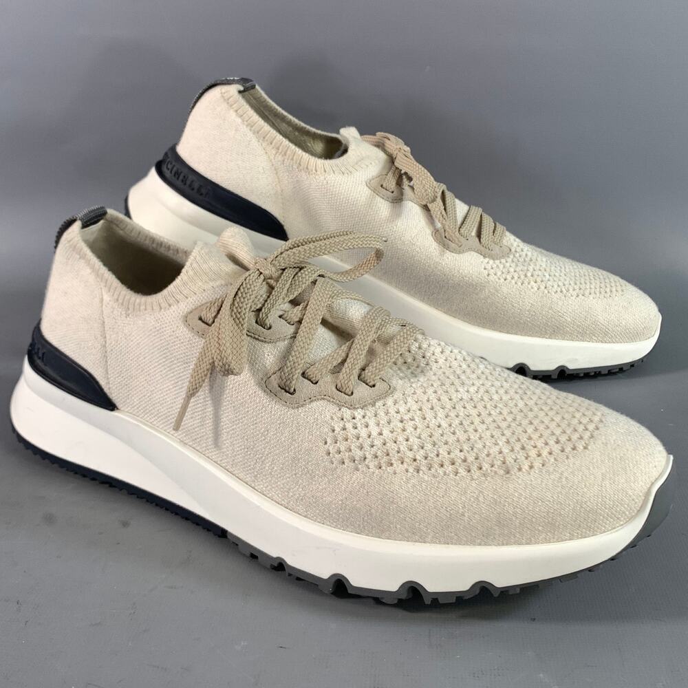 BRUNELLO CUCINELLI Size 13 Beige Knit Cotton Lace Up Sneakers